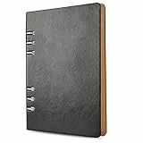 SIMDAO A5 Leder-Notizbuch, Nachfüllbar, Recyceltes Tagebuch 6 Löcher, Ringe, lose Tasche, Leder, nachfüllbar, Hardcover, Tagebuch, Notizbuch für Reisen, Business, Schreiben (Schwarz)