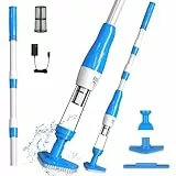 PoolyPoly 3 en 1 Poolsauger Kabellos mit Akku, Pool Handsauger Bodensauger, 90 Minuten Laufzeit Poolreiniger mit Teleskopstange, Pool Staubsauger für kleine Pools, Spas, Whirlpools, Blau