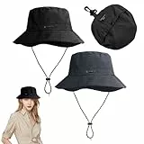 FUIPVGI 2 Stück Wasserdichter Hut Sonnenhüte für Männer Frauen,Eimer Huts,Tragbarer und verstaubarer Hut,Fischerhut Boonie mit verstellbarem Band für Gartenarbeit Camping Angeln (Schwarz Grau)