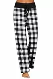 Ekouaer Damen Schlafanzughose Pyjama Hosen Damen Karierte Schlafhose mit Kordelzug Loungehose Schwarz Weiß L