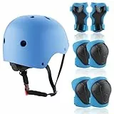 ZWOOS Kinder Knieschoner Set mit Helm, Inliner Schutzausrüstung Kinder 3-10 Jahre, Knieschützer Kinder, Knie Und Ellenbogenschützer Kinder für Inliner Skateboard Fahrrad Rollschuh (Blau)