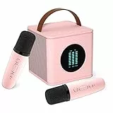BONAOK Karaoke Maschine Kinder, Bluetooth Karaoke Anlage mit 2 Mikrofonen Kinder Erwachsene, Kinder Karaoke Mikrofon zum Aufladen, Mikrofon Singen Kabellos Spielzeug(Rosa)