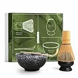 Matcha Set aus Besen, Schale, Löffel und Besenhalter - handgefertigtes Geschenk-Set für die traditionelle Zubereitung von Matcha Tee
