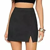 fdsmall Damen Röcke Faux Wildleder Hohe Taille Bodycon Rock Mini Side Split Mini Röcke A Line Bleistift Kurzer Rock mit Reißverschluss (DE/NL/SE/PL, Alphanumerisch, M, Regular, Regular, Black)