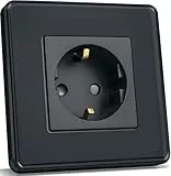TAWOIA Schuko Steckdose, EU-Standard 1 Fach Unterputz Mit 2,5D Curved Glas Platte, Wandsteckdose Schwarz 86 * 86mm