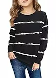 Haloumoning Sweatshirt Mädchen Streifen Rundhalsausschnitt Kinder Pullover Casual Langarm Tops Schwarz 10-12 Jahre