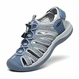 DANNTO Sandalen Damen Trekking Sportsandalen Outdoorsandale Geschlossene Gummi Wandersandalen Sommer für Reisen（Blau,42）