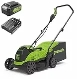 Greenworks Akku-Rasenmäher 24V 33cm bürstenloser, 25-70mm Schnitthöhe, 2 Funktionen, mit 30L Tasche (mit 4Ah Akku und Ladegerät)