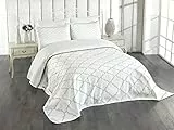ABAKUHAUS Grau Tagesdecke Set, Monochrome-Damast-Muster, Set mit Kissenbezügen Kein verblassen, für Doppelbetten 264 x 220 cm,Weiß Grau