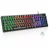 Rii Mechanische Tastatur Gaming Keyboard, Gaming Tastatur Kabel mit QWERTZ, Blaue Schalter (Laut), Tastatur in Voller Größe (Nicht Hot-Swap-fähig, Schäfte sind Nicht austauschbar)