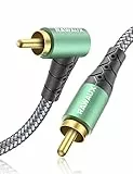 RAWAUX 90 Grad Gewinkelt Cinch Audio Kabel -1.5M Chinch auf Chinch Stereo Audiokabel, Rechtwinkliges Subwoofer Kabel für Verstärker, Lautsprecher, Soundbar, Heimkino und HiFi Systeme