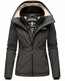 MARIKOO Designer Damen Übergangs Jacke leicht gefüttert Kapuze kurz B659 [B659-Erdbeer-Anthrazit-Gr.L]