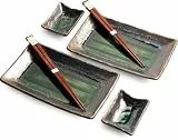 JAPAN ORIENTAL SUSHI TELLER SET | Sushi Geschirr Set | 6-teiliges Sushi-Set für 2 Personen | Sushi-Teller, Schalen und Essstäbchen in verschiedenen Asia Designs - Made in Japan (Forest Jade)