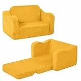 MeMoreCool Cord Kindersofa, Kinder Relaxsessel, Baby Lounge Sofa, Mini Couch für Kuschelecke Kinderzimmer, ausklappbare Couch für Jungen und Mädchen im Alter von 1–3 Jahren, Gelb