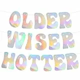 DecoGlee Schillerndes Glitzer Older Wiser Hotter Banner - NO DIY - Vorbespannte Geburtstagsbanner Dekoration für 40., 50., 60., 70., 80. Frauen, lustig, niedlich, Geburtstag