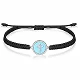 J.Endéar Kreuz Armband Silber 925 für Damen Mädchen, Schnur Filigran Geflochtenes Armband Handgemachte Marineblau Emaille Anhänger, Glaube und Liebe Schmuck Geschenk, Schwarz