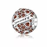 Symretie Geburtsstein Januar Charms Anhänger 925 Sterling Silber - Januar Birthstone Bead Charms Perlen Geburtstag mit Zirkonia für Europäische Armbänder Halsketten