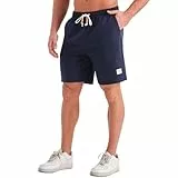 JustSun Kurze Hosen Herren Leinenhose Shorts Leinen Sommer Bermudashorts Leinenshorts Baumwolle Sommerhose Freizeithose Leicht mit Tunnelzug Blau L