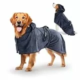 FLUFFINO Hundebademantel Dunkelblau Gr. M | Soft, saugstark, waschbar, schnell trocknend | Tierhandtuch + Klettverschluss | Badetuch für mittelgroße Hunde | Haustierzubehör