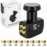 Premium X Quad LNB - 4Fach - für 4 Teilnehmer - 4K Full HD - mit Wetterschutz und LTE Filter + 8X F-Stecker für Satellitenschüssel Digital TV Fernseher SAT Receiver - Schwarz