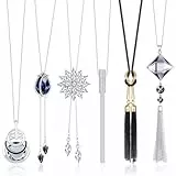 Diamday 6-teiliges Halskettenset mit Langen Pullover-Halskette, Anhänger, Kristall, Perle, Blume und Quaste - Silber Y-Halskette Modeschmuck Geschenke mit langen Anhängern