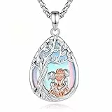 INFUSEU Lebensbaum Halskette Mondstein Tropfen Kette Baum des Lebens Mutter 2 Kind Figur Tochter Sohn Anhänger Familien Schmuck Muttertagsgeschenk für Mama