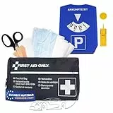 First Aid Only Kfz Verbandtasche DIN 13164 inkl. 5-in-1 Parkscheibe | Auto Verbandskasten als Erste Hilfe Set für HU (StVO-konform) | Notfalltasche für Auto und Motorrad | P-10019