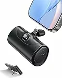 Nllosa Power Bank Klein, Super Mini Powerbank Leicht 5000mAh mit USB C Konnektor & Ständer, 20W Small Handyakkus Schnellladen USB-C Input&Output, LED-Anzeige Akkupack für iPhone 16/15 Serie,Samsung