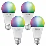 OSRAM Smart+ LED, Apple HomeKit Lampe mit E27 Sockel, RGB Farbwechsel, dimmbar, ersetzt 60W Glühbirne, warmweiß, 4er Pack