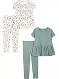 Simple Joys by Carter's Baby-Mädchen 4-Piece Playwear-Sets, Flaschengrün/Weiß Floral, 4 Jahre (4er Pack)