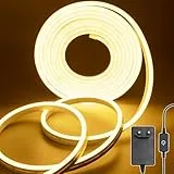 Bigzom Led Strip 2M,Neon Led Streifen Warmweiss,12V Dimmbar Wasserdicht 3000K Led Strip,mit Netzteil und Controller für Innen Aussenbereich Heim Küche Deko