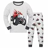 Codkkre Schlafanzug Jungen Kinder Pyjama Junge Auto Langarm Baumwolle Winter Weihnachten Nachtwäsche Gr.104, Grau/Auto