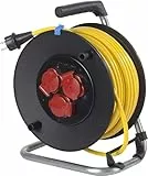 as - Schwabe Profi-Kabeltrommel – 25 m Panzerkabel-Leitung 230 V / 16 A –Trommel mit 3 Schutzkontakt-Steckdosen inkl. Schutzklappe & Thermoschutzschalter – IP44 – Made in Germany – Schwarz, 10136