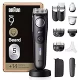 Braun Barttrimmer Series 9, Elektrischer Bartschneider Herren mit 14 Barber-Tools, Ultrascharfe ProBlade Klinge, 180 Min Akkulaufzeit, Kabelloser Bartrasierer, 52 Längen, Wasserdicht, BT9565, Titan