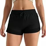 Schwarz Shorts Damen Sporthose Kurz Sport Shorts Jogginghose Sommer mit Taschen Sportshorts Hohe Taille Trainingshose Kurze Short High Waist Elastischer Bund zum Fitness Running Gym Basketball L