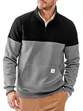 Elegancity Sweatshirt Herren Langarm Stehkragen Half Zip Neck Pullover Farbblockade Regular Fit Casual Herbst Winter Warm Mit Tasche Grau XL