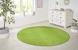 Hanse Home Nasty Teppich Rund – Wohnzimmerteppich Flauschiger Kurzflor Einfarbig Unifarben für Esszimmer, Wohnzimmer, Kinderzimmer, Flur, Schlafzimmer, Küche – Uni Grün, 200cm