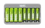 USB AA & AAA NiMH Akkuladegerät mit 4 AA 2300 mAh und 4 AAA 800 mAh Akkus | 100% Spitzenleistung | Kompaktladegerät mit 8 Fächern
