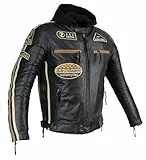 Herren Motorradjacke Lederjacke Biker Jacke mit Protektoren Leder Jacke mit Kapuze Leather Jacket Fashion Jacket Custom (DE/NL/SE/PL, Alphanumerisch, M, Regular, Regular, Braun/Besch Streifen)