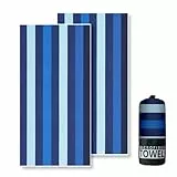 Mikrofaser Strandtuch - 180x100 cm Strandtuch XXL, 250GSM Schnelltrocknendes Badetuch Strand, Hautverträglich Beach Towel für Strand, Ausgestattet mit Aufbewahrungstasche(Marineblau Gestreift)
