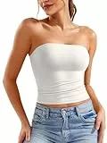 ZAAYO Schulterfrei Tube Top Damen Bandeau Top Y2K Slim Fit Crop Top Sexy Sommer Tops Doppelt Gefüttert Tank Top Weiß S