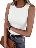 Cuptacc Top Damen Elegant Basic Geripptes Tanktop Sommer Rundhalsausschnitt Slim Fit Tops Y2k Einfarbig Oberteile Weiß L 42-44
