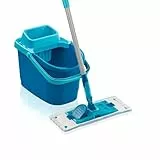 Leifheit Set Power CLEAN, Wischer für Alle, rückenschonender Bodenwischer mit Reinigungsklingen, Wischtuchpresse zum Auswringen, Wischmopp Set mit Eimer,Wischmopp für alle Hartböden mit Click-System