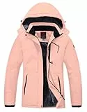 YSENTO Damen Winter Fleece wasserdichte Skijacke Outdoor Verdickte Softshell Warm Winddicht Wandern Funktionelle Atmungsaktive Jacke mit Abnehmbarer Kapuze(Rosa,M)
