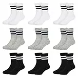 Auranso Socken kinder Tennissocken Jungen Kindersocken Mädchen (9 Paar) Baumwoll Sportsocken Weiße Schwarz Grau 27-30 31-34 35-38