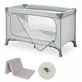 hauck Baby Reisebett Set Dream n Play Plus mit Matratze und Moskitonetz - faltbares Kinder Babyreisebett mit Tasche und großem Eingang - Dusty Blue