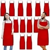 Tczecoo 12 Stück Kochschürze, Unisex Rote Schürze mit 2 Taschen, Küchenschürze Köche Schürze für Erwachsene Kochen Malerei Grillen Backen Maschine Waschbar, 60 x 71 cm