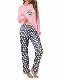 Demegimi Pyjama Damen Lang Schlafanzug Langarm Nachtwäsche Pyjamaset Zweiteiliger Winter Hausanzug Eule Eulen Langarmshirt