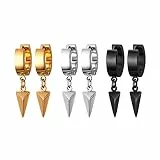 Aroncent Creolen Ohrringe mit Spike Anhänger: 3 Paar Creolen Ohrringe Set Huggie Spike mit Lange Kette Ohrhänger Ohr Piercing für Herren Damen Schwarz Gold Silber
