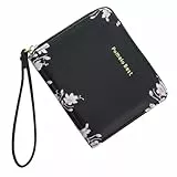 Pomelo Best Geldbörse Damen Kurzformat Blumen Prägung Portemonnaie Damen klein PU Leder mit RFID Blockierung und Münzfach Frauen (Schwarz)